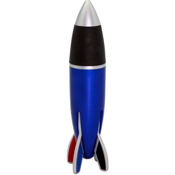 4 Color Blue Rocket Fun Shaped Novelty Pen.  A Novelty Promotional Pen that can be personalized with a unique custom imprinted message.