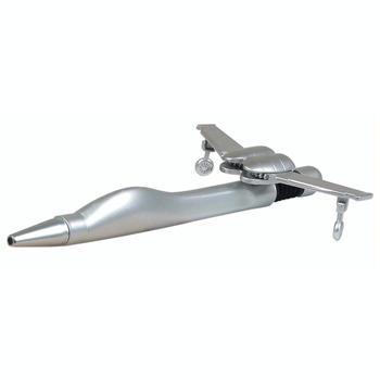 Custom Imprinted Jet Airplane Pen Metallic Silver Color