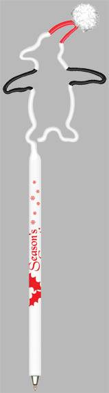 Penguin With Santa Hat Promotional Pen, Personalized Pens.  Full View.